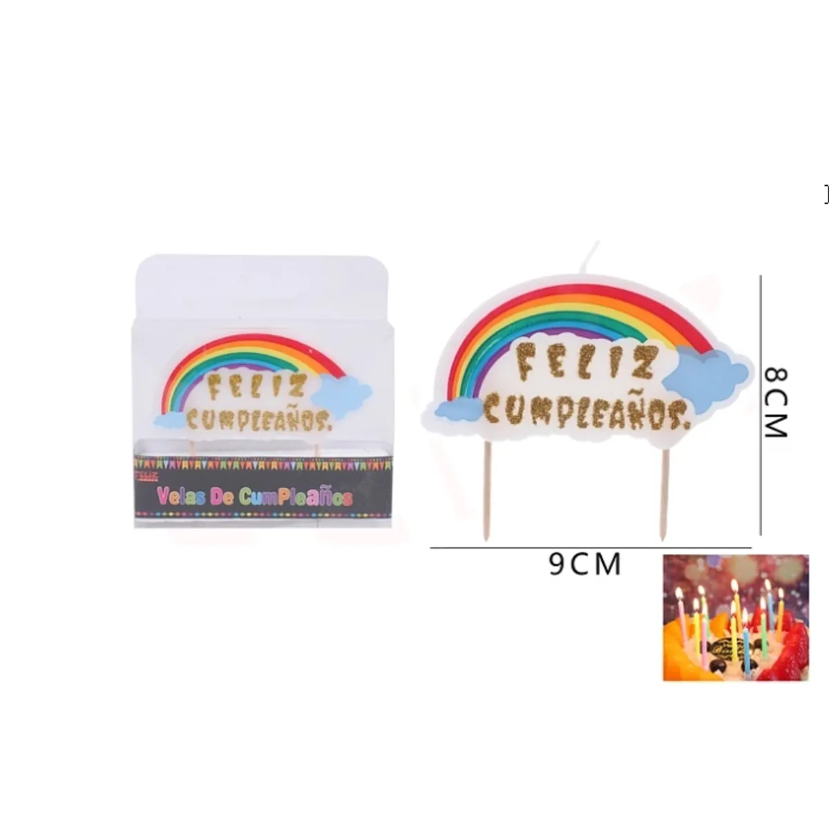 GENERICO - Velas De Cumpleaños Arcoiris 1 Pc