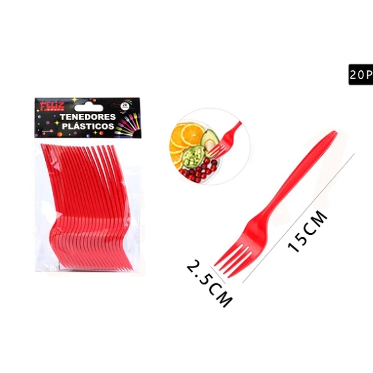 GENERICO - Tenedores Rojo 20 Pcs Plasticos