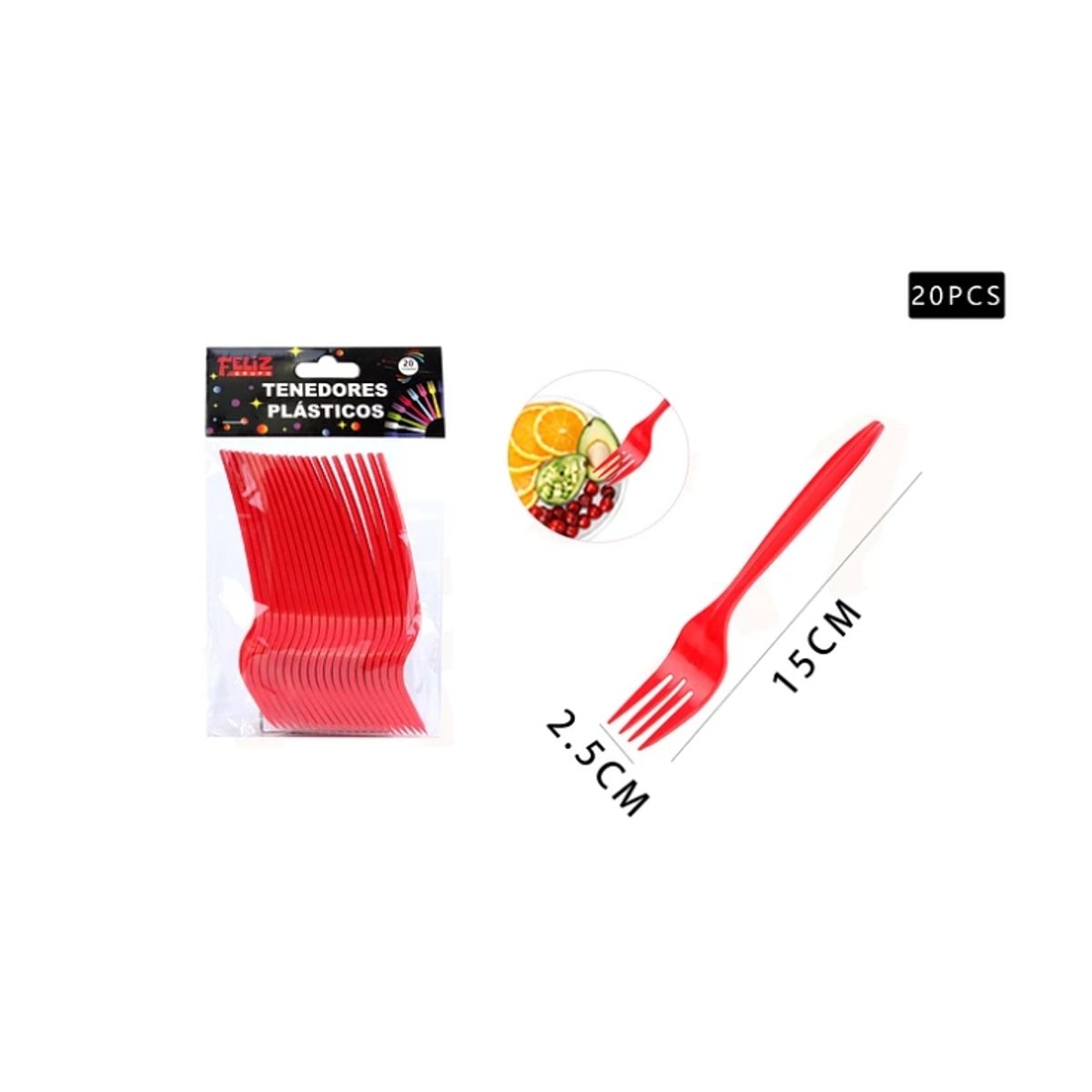 GENERICO - Tenedores Rojo 20 Pcs Plasticos