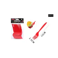 GENERICO - Tenedores Rojo 20 Pcs Plasticos