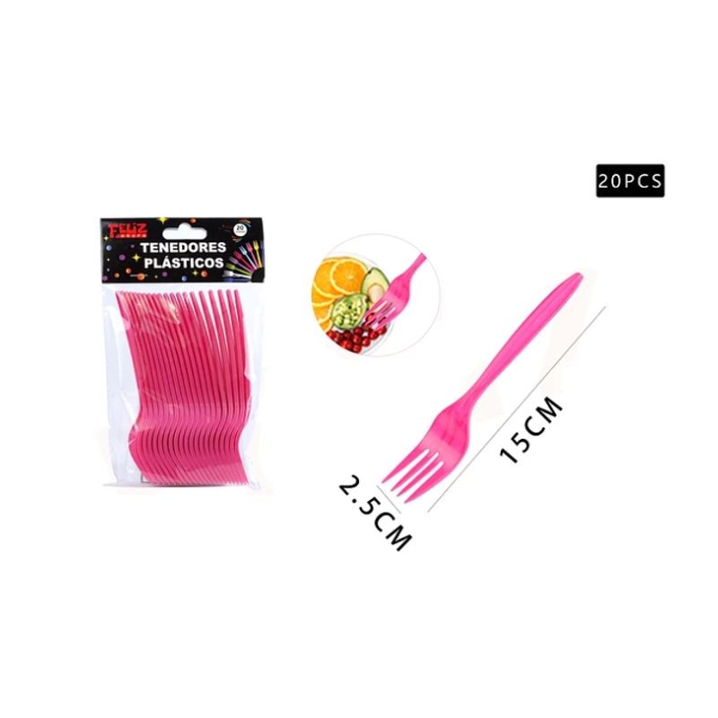 GENERICO - Tenedores Fucsia 20 Pcs Plasticos
