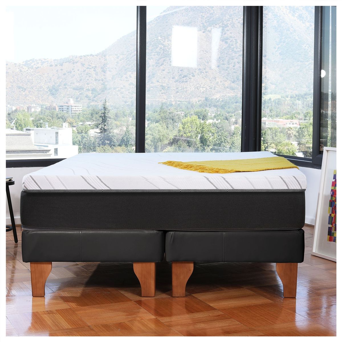 LATAM HOME - CAMA ZEN TOP SPRING HYBRID PU NEGRO 2PZA