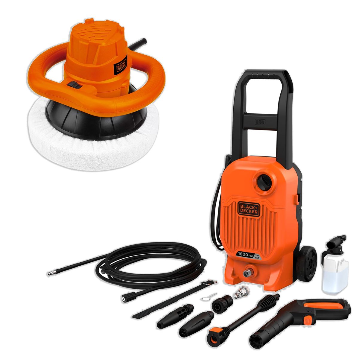BLACK+DECKER - Hidrolavadora Alta Presión 1400W + Pulidora 120W BLACK+DECKER