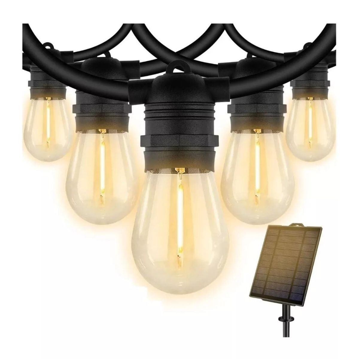 GENERICO - Guirnalda Con Panel Solar 10 Ampolletas Calidas Iluminacion Led IP