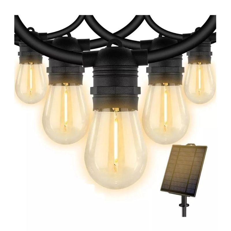 GENERICO - Guirnalda Con Panel Solar 10 Ampolletas Calidas Iluminacion Led IP