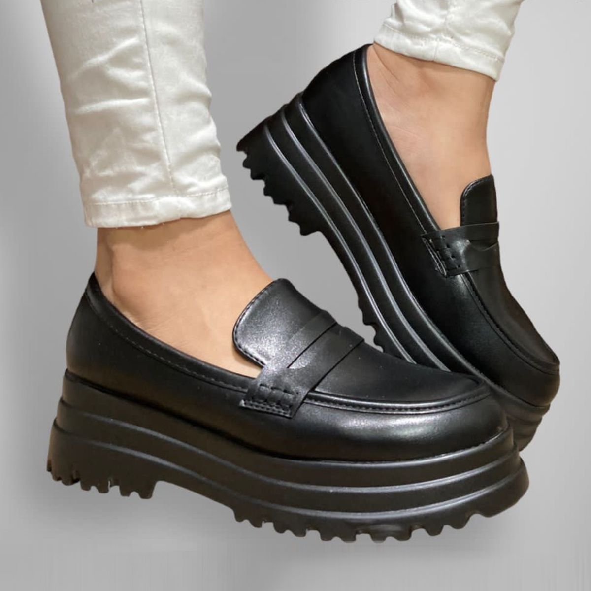 MD - Mocasines Mujer Eco Cuero Oxford Plataforma Livianas Casual Negro