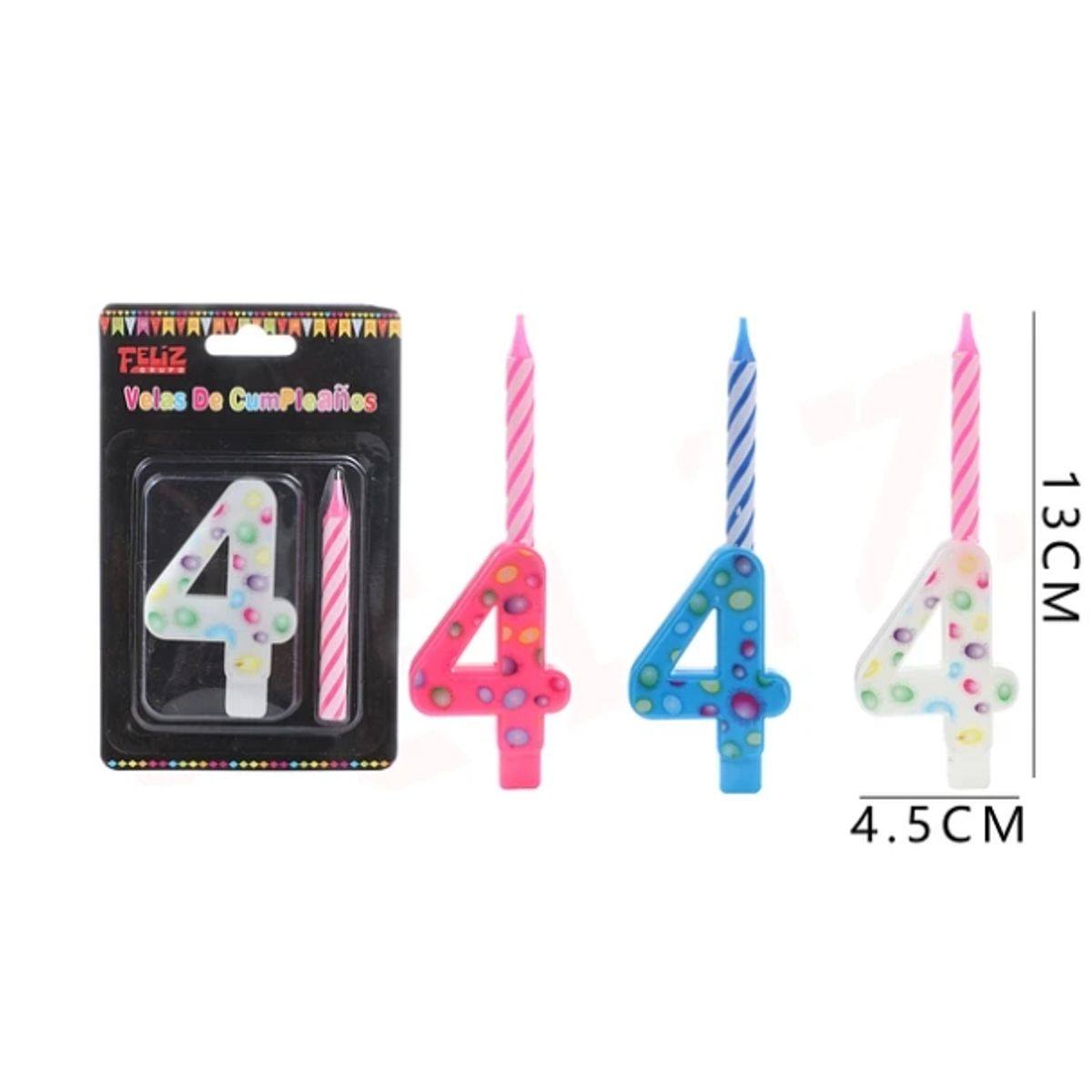 GENERICO - Vela De Numero 4 Colores Surtidos