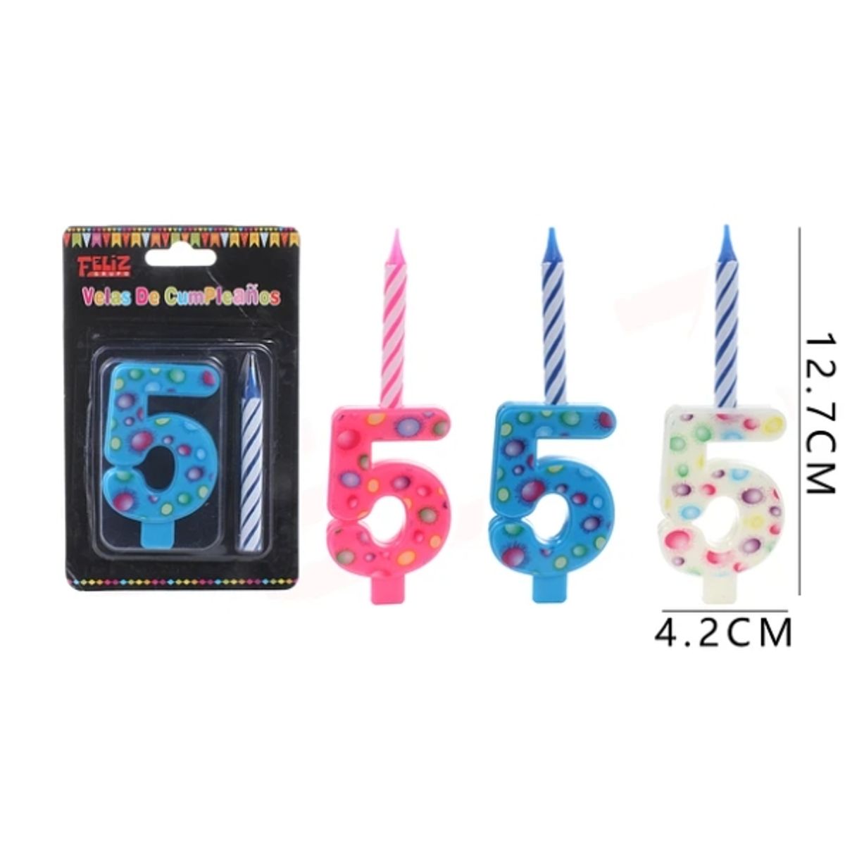 GENERICO - Vela De Numero 5 Colores Surtidos