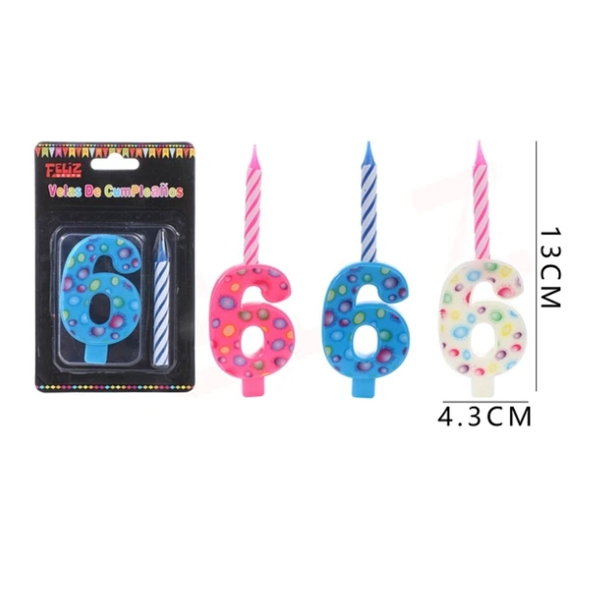 GENERICO - Vela De Numero 6 Colores Surtidos
