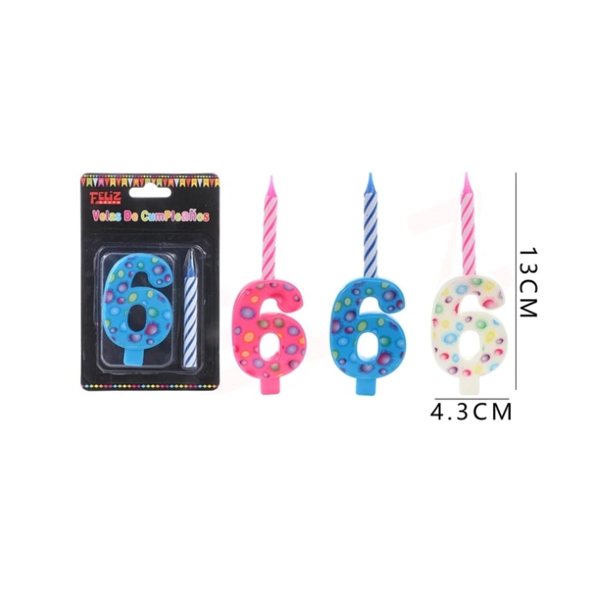 GENERICO - Vela De Numero 6 Colores Surtidos