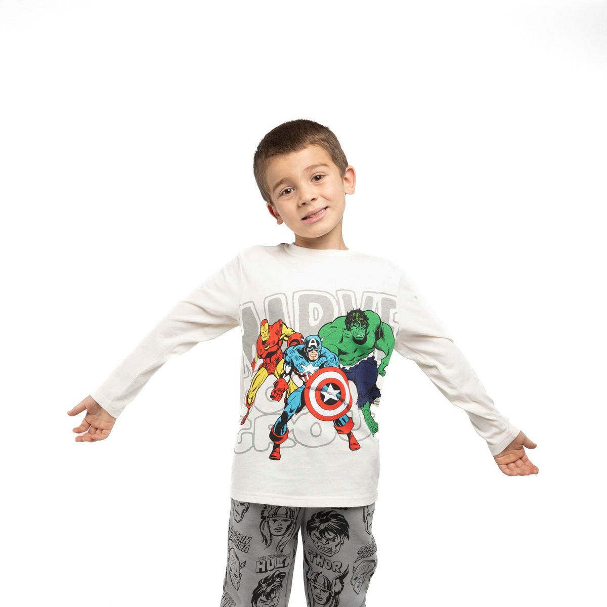 MARVEL - Polera Manga Larga Niño Personajes Avengers Blanco Marvel