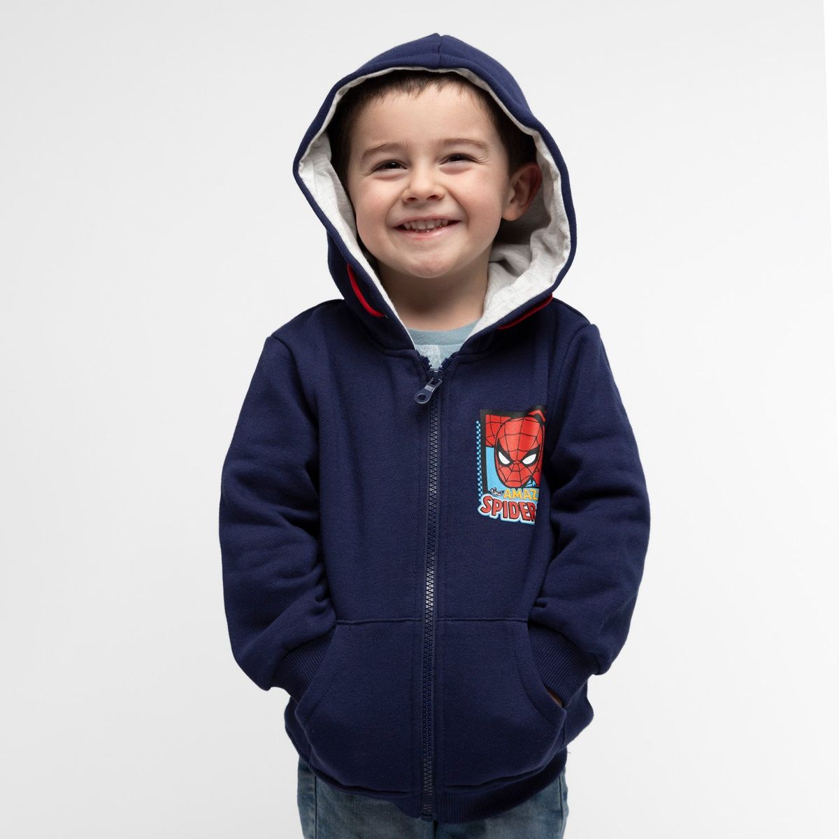 MARVEL - Poleron Gorro Niño Personaje Espal Spiderman Azul Marvel