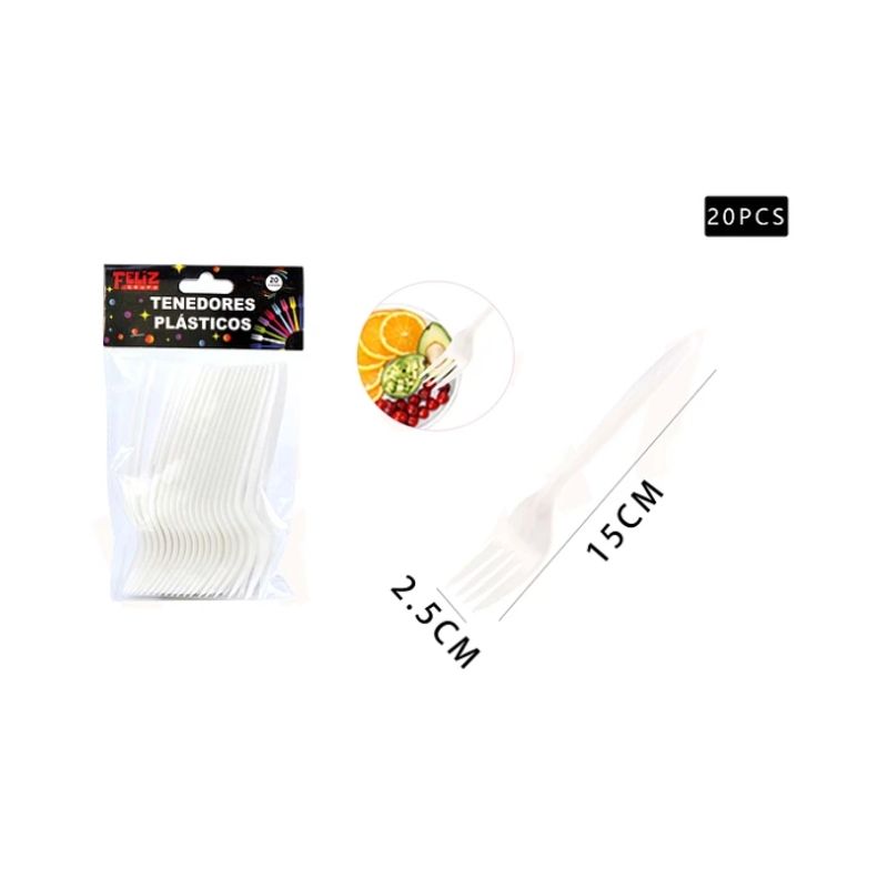GENERICO - Tenedores Blanco 20 Pcs Plasticos