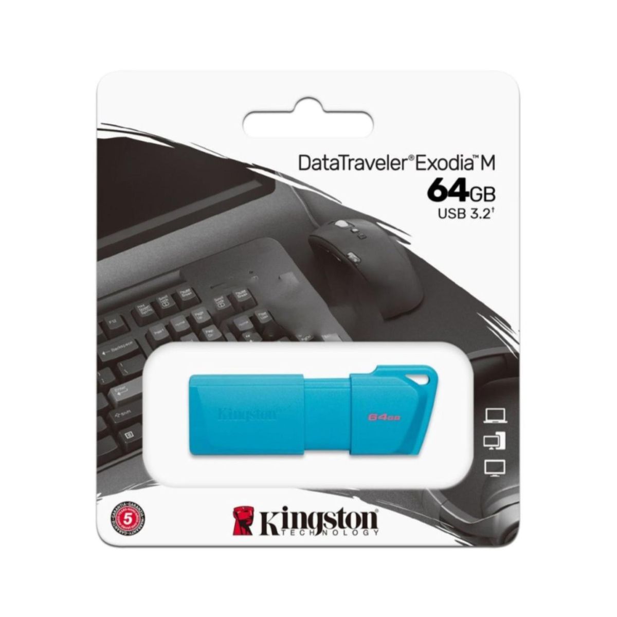 KINGSTON - Memoria Flash USB - 64 GB - USB 3.2 Gen 1 - NEON Aqua Blue