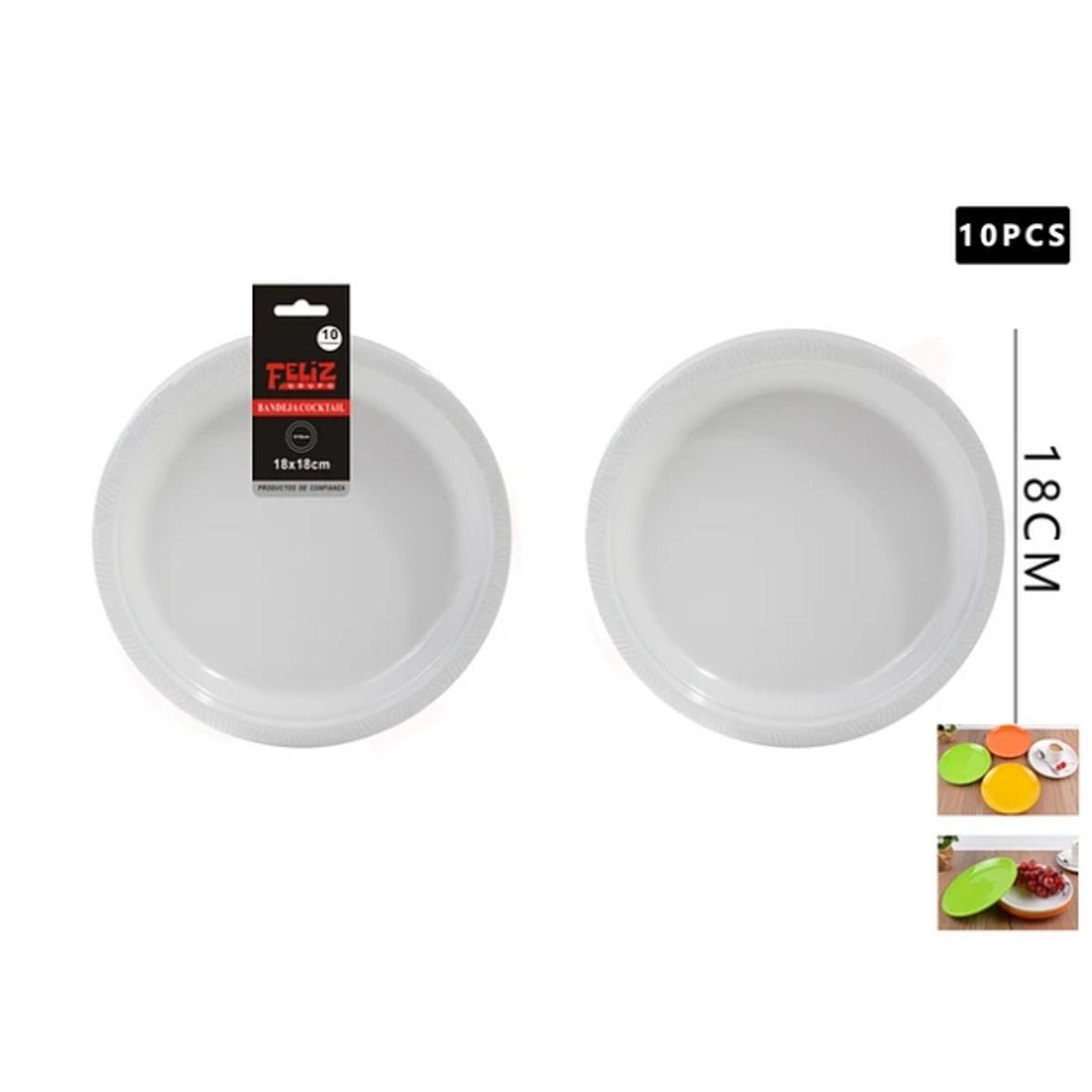 GENERICO - Plato Plástico Redondo Blanco 18cm