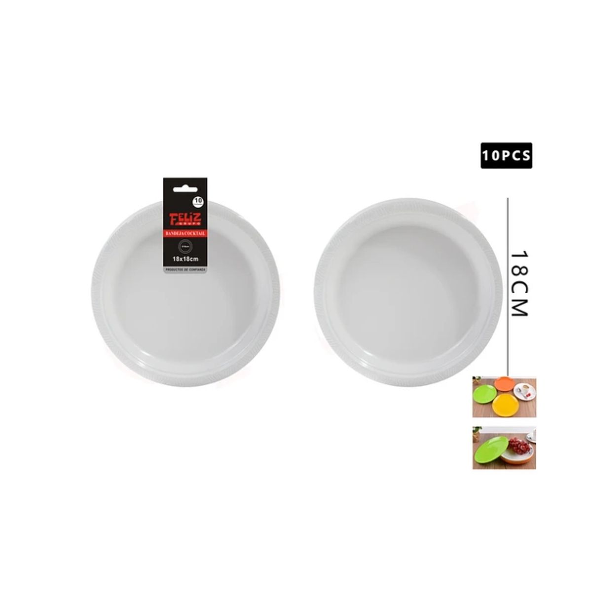 GENERICO - Plato Plástico Redondo Blanco 18cm