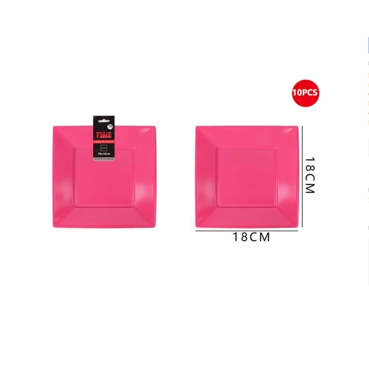 GENERICO - Plato Plástico Cuadrado Fucsia 18Cm