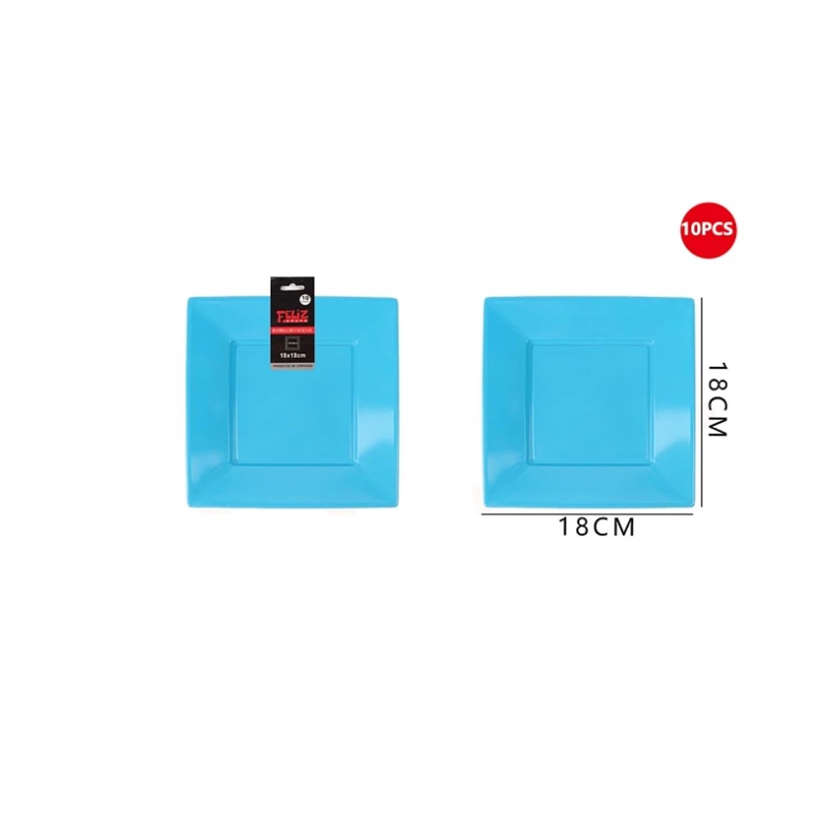 GENERICO - Plato Plástico Cuadrado Celeste 18Cm