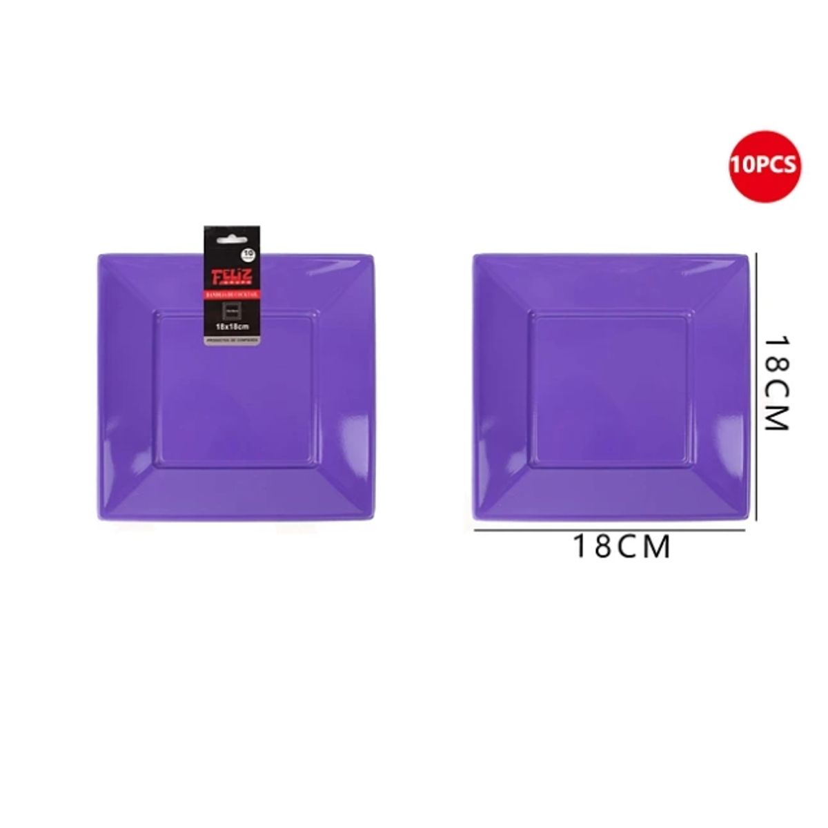GENERICO - Plato Plástico Cuadrado Morado 18Cm