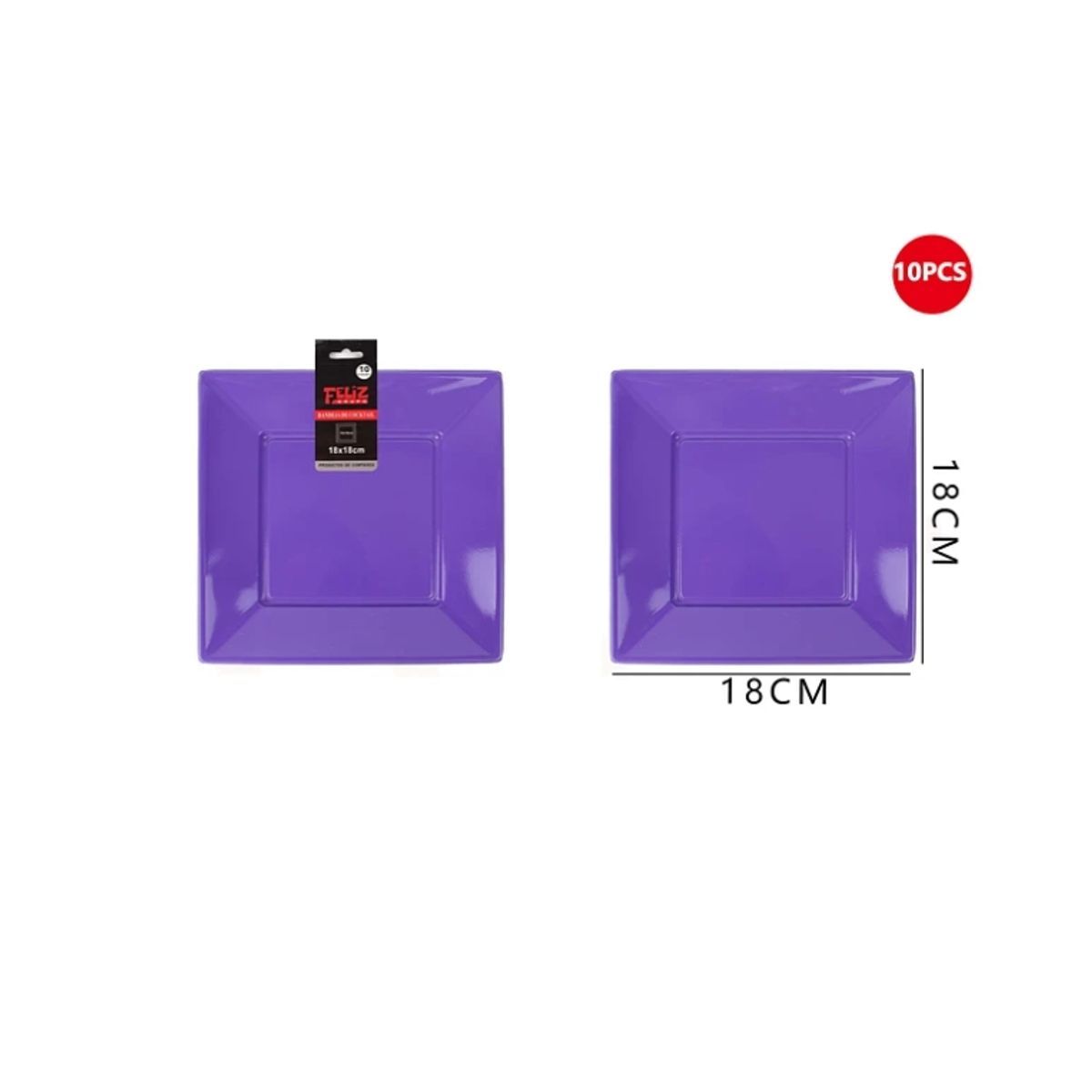 GENERICO - Plato Plástico Cuadrado Morado 18Cm