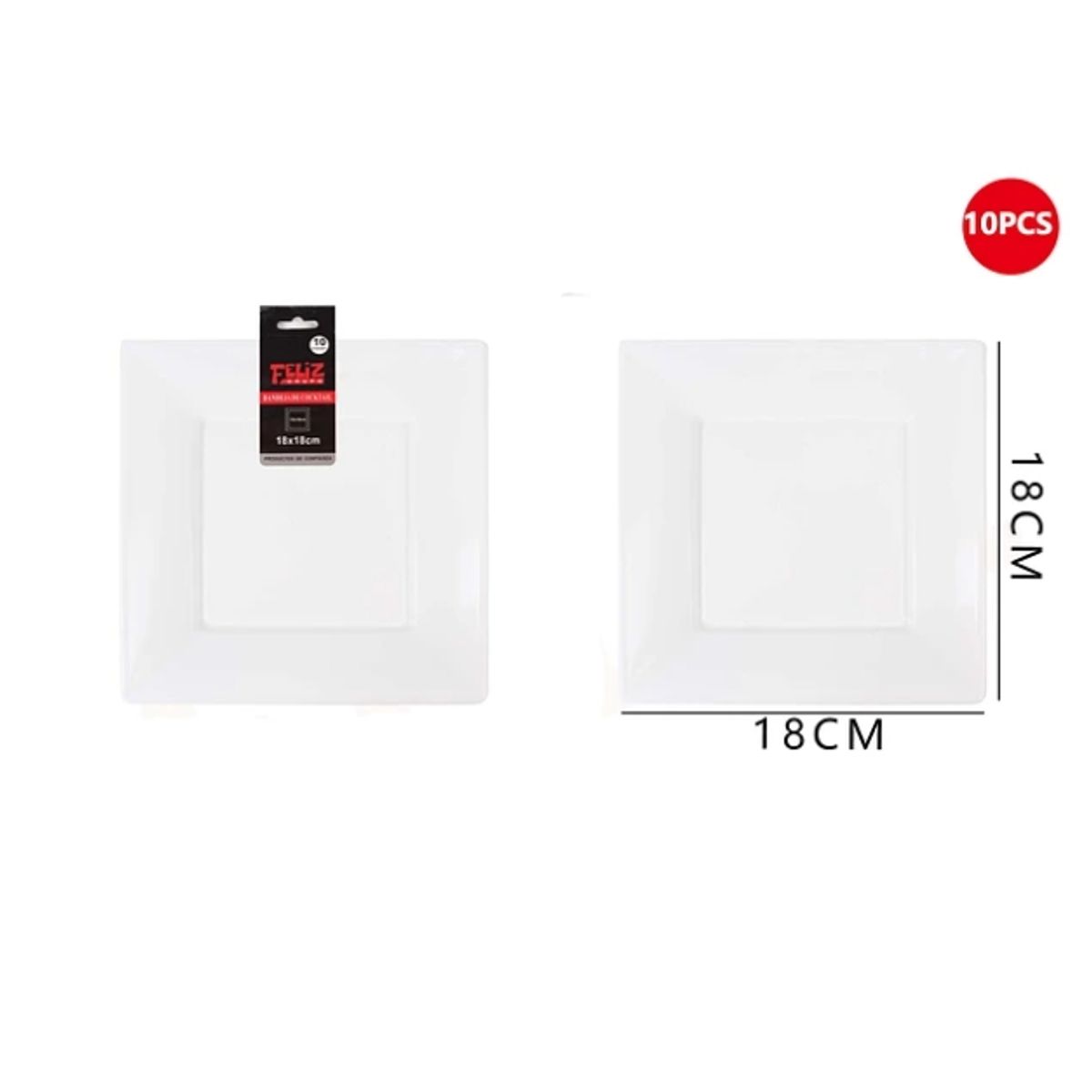 GENERICO - Plato Plástico Cuadrado Blanco 18Cm