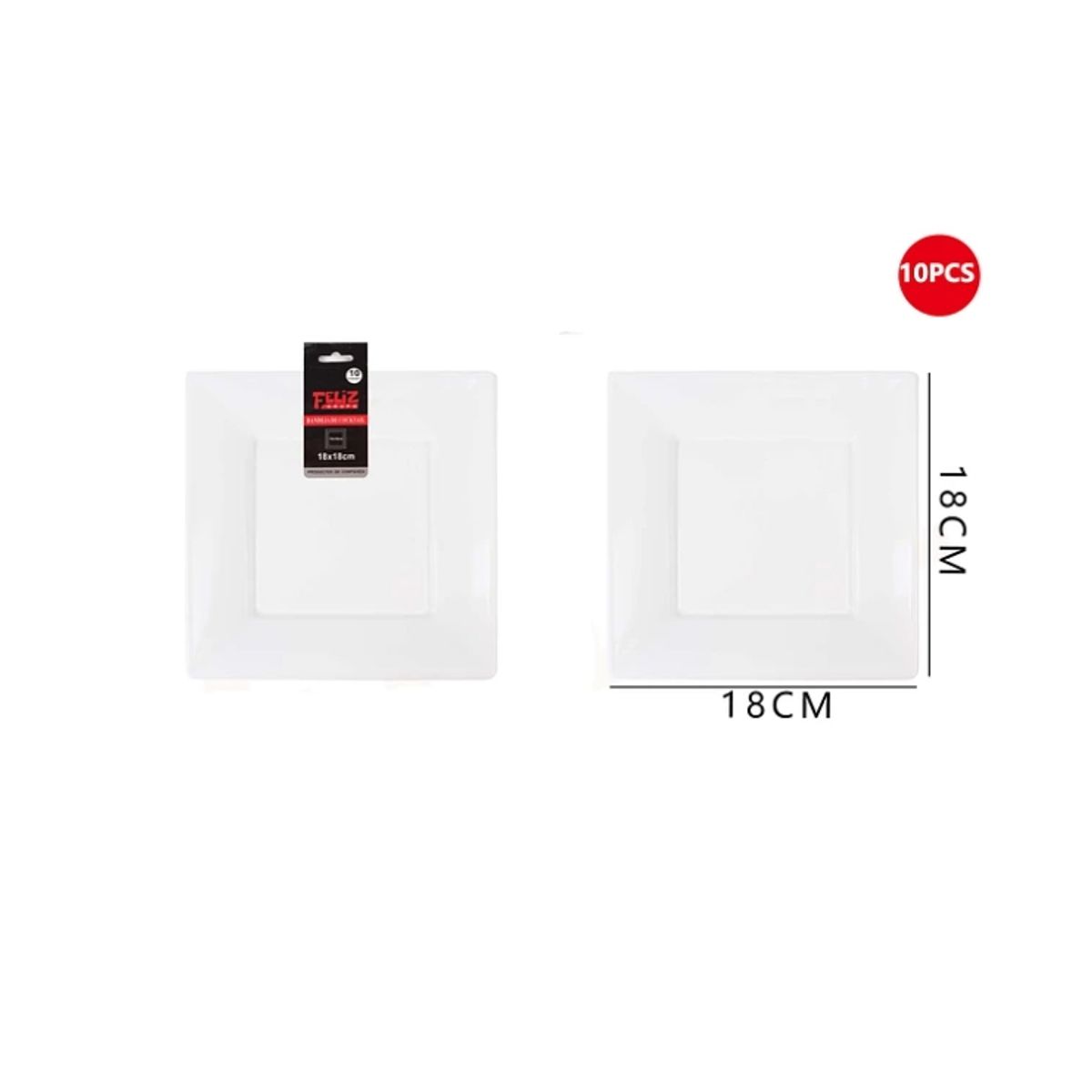 GENERICO - Plato Plástico Cuadrado Blanco 18Cm