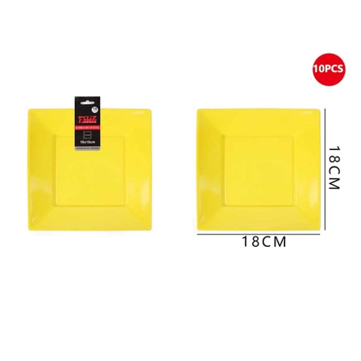 GENERICO - Plato Plástico Cuadrado Amarillo 18Cm