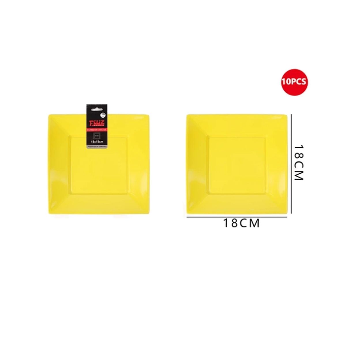 GENERICO - Plato Plástico Cuadrado Amarillo 18Cm