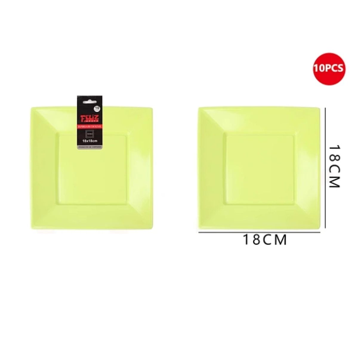 GENERICO - Plato Plástico Cuadrado Verde 18Cm