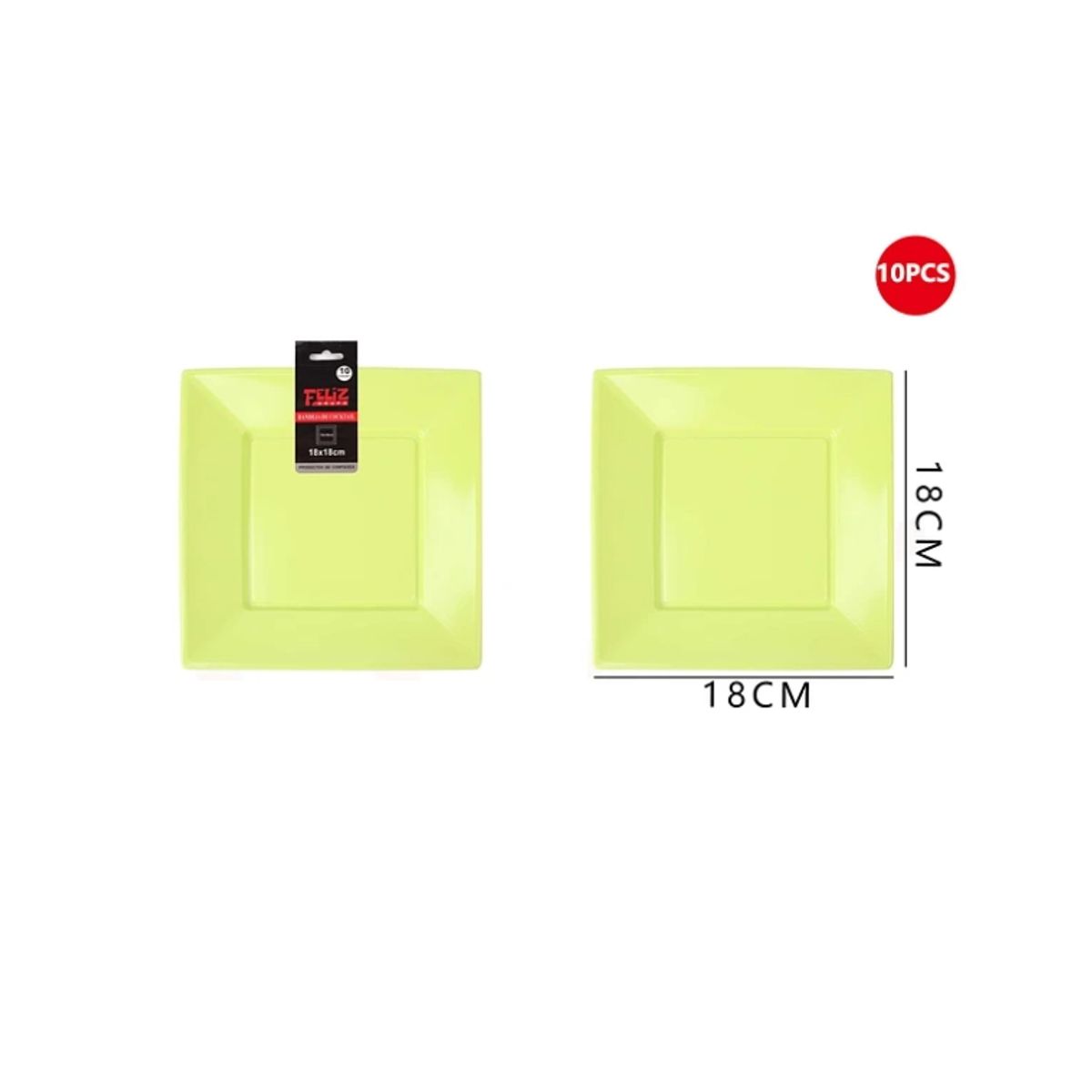 GENERICO - Plato Plástico Cuadrado Verde 18Cm