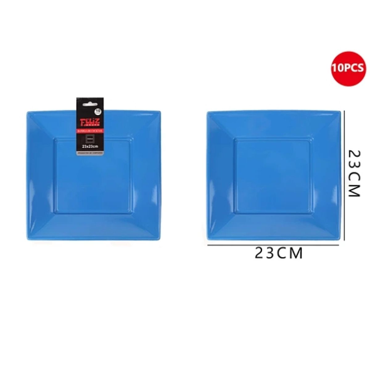 GENERICO - Plato Plástico Cuadrado Azul 23Cm