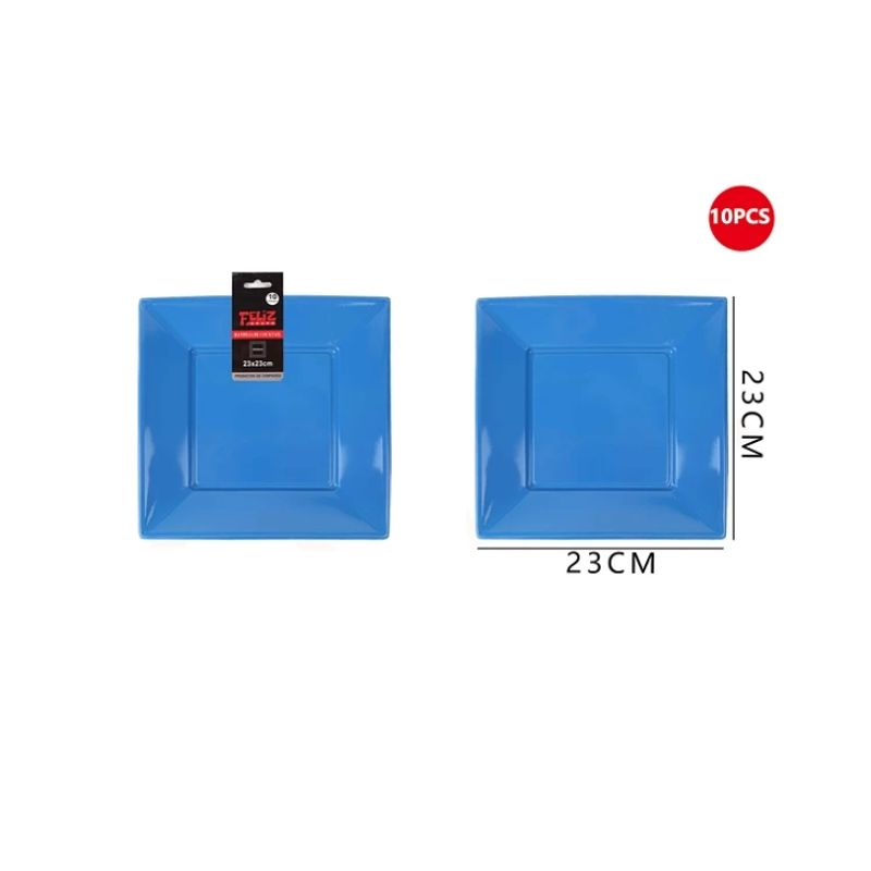 GENERICO - Plato Plástico Cuadrado Azul 23Cm