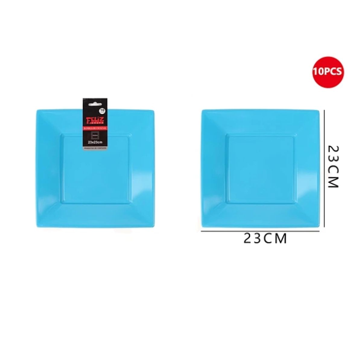 GENERICO - Plato Plástico Cuadrado Celeste 23Cm