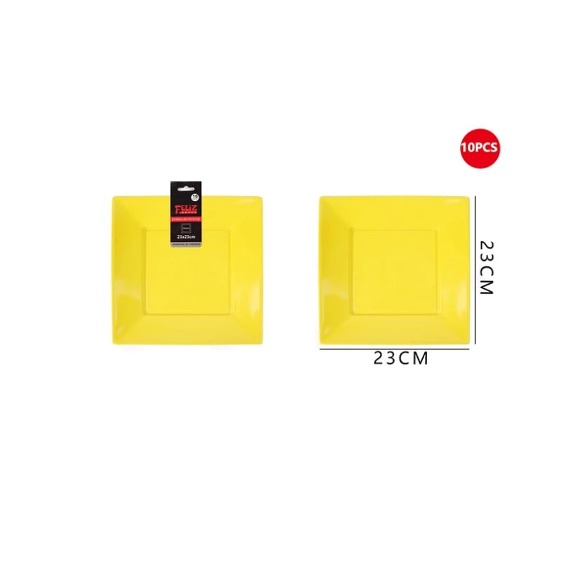 GENERICO - Plato Plástico Cuadrado Amarillo 23Cm