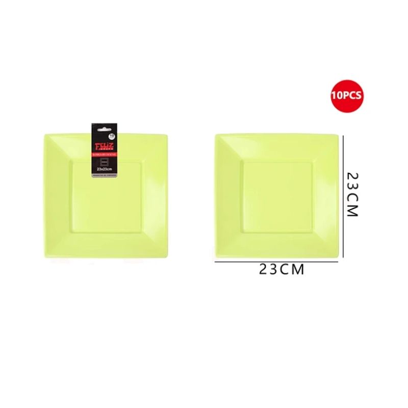 GENERICO - Plato Plástico Cuadrado Verde 23Cm