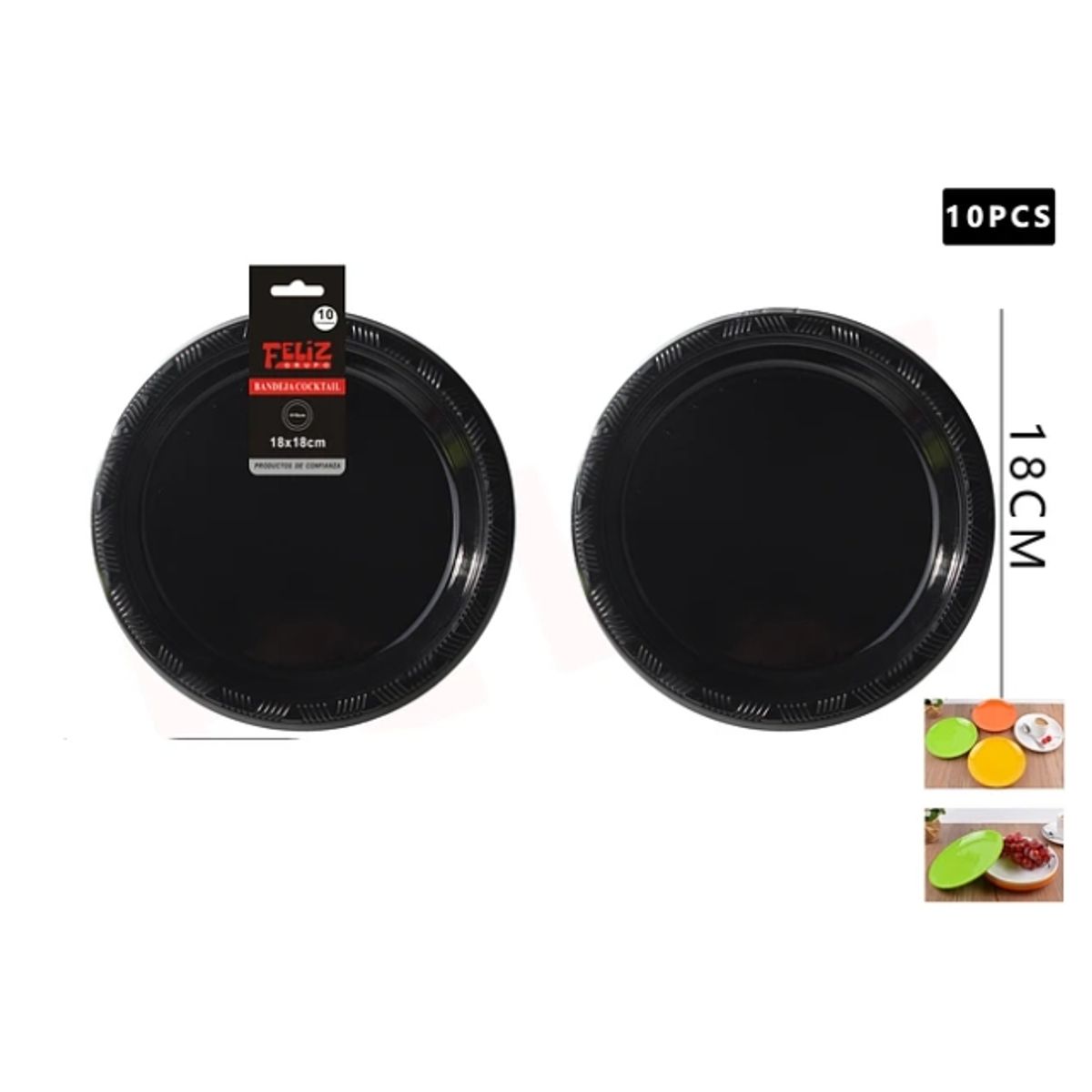 GENERICO - Plato Plástico Redondo Negro 18Cm