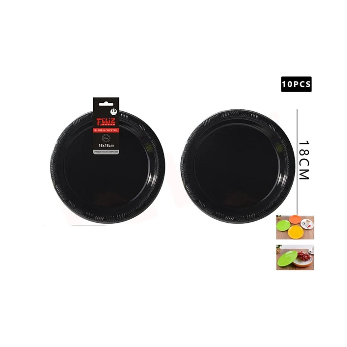 GENERICO - Plato Plástico Redondo Negro 18Cm