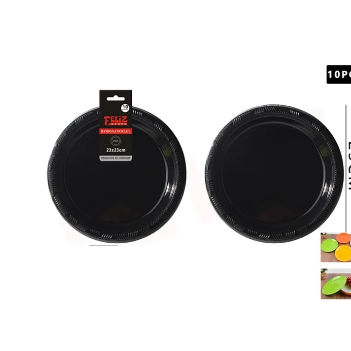 GENERICO - Plato Plástico Redondo Negro 23Cm