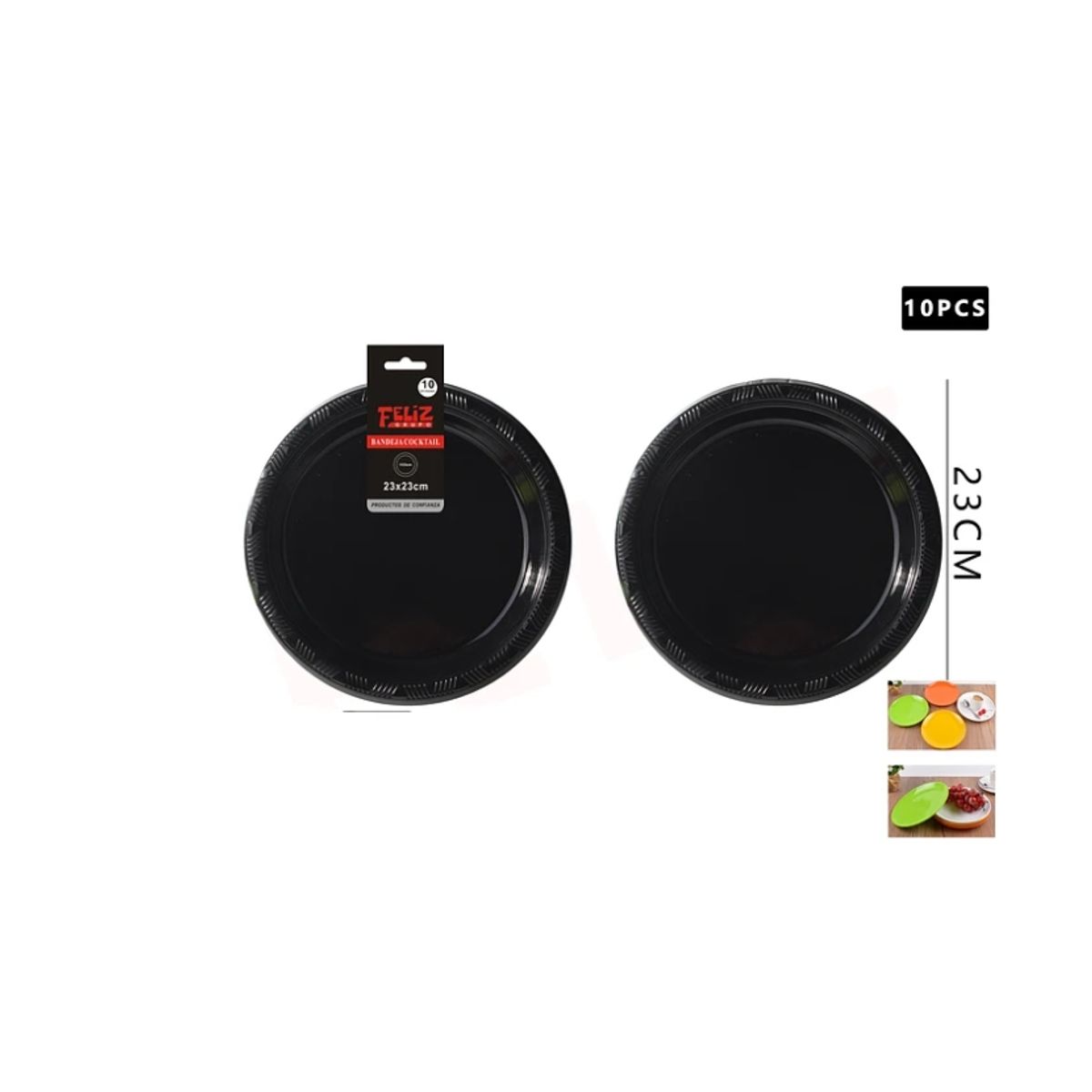 GENERICO - Plato Plástico Redondo Negro 23Cm