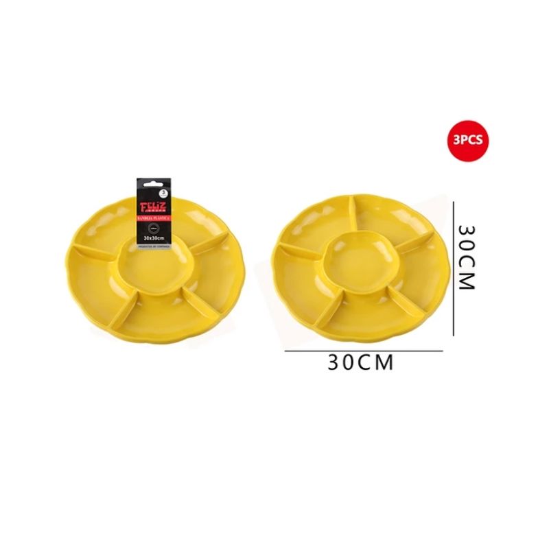 GENERICO - Bandeja Plástica Con Divisiones Amarillo 3Pcs 30cm