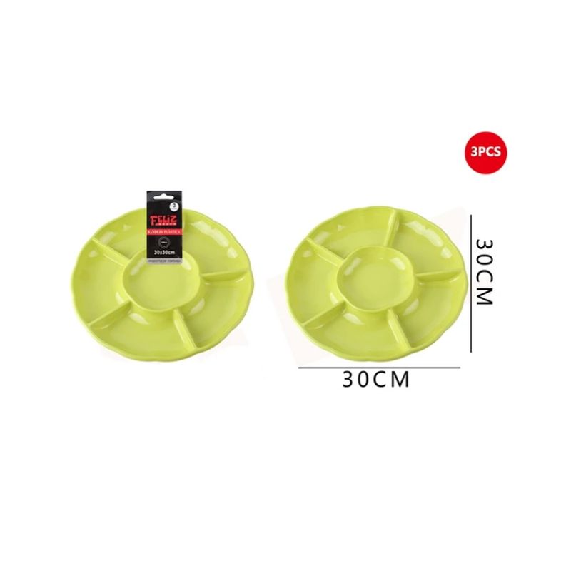 GENERICO - Bandeja Plástica Con Divisiones Verde 3Pcs 30Cm.