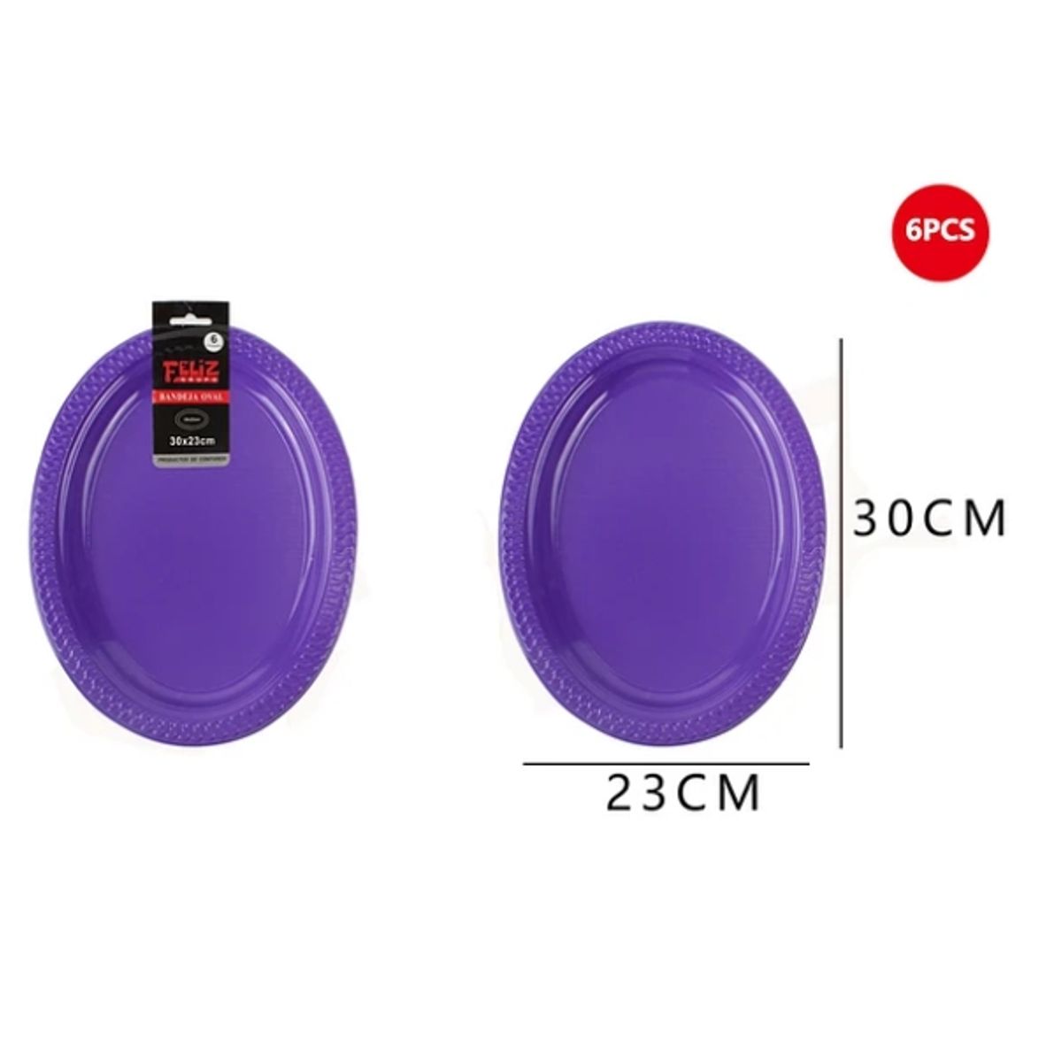 GENERICO - Bandeja Plástica Ovalada Morado 6Pcs 2330Cm