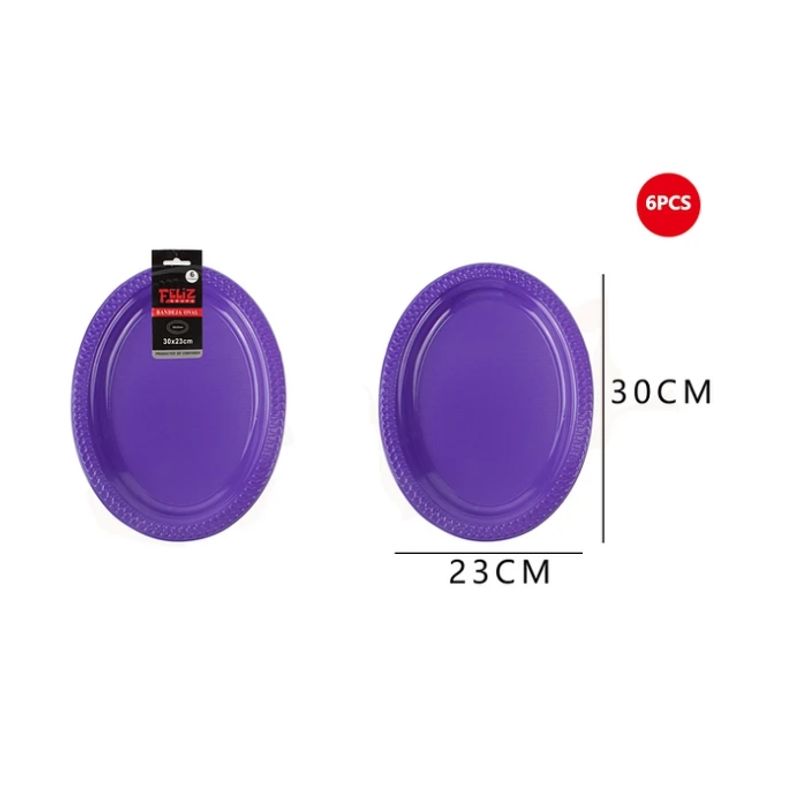 GENERICO - Bandeja Plástica Ovalada Morado 6Pcs 2330Cm