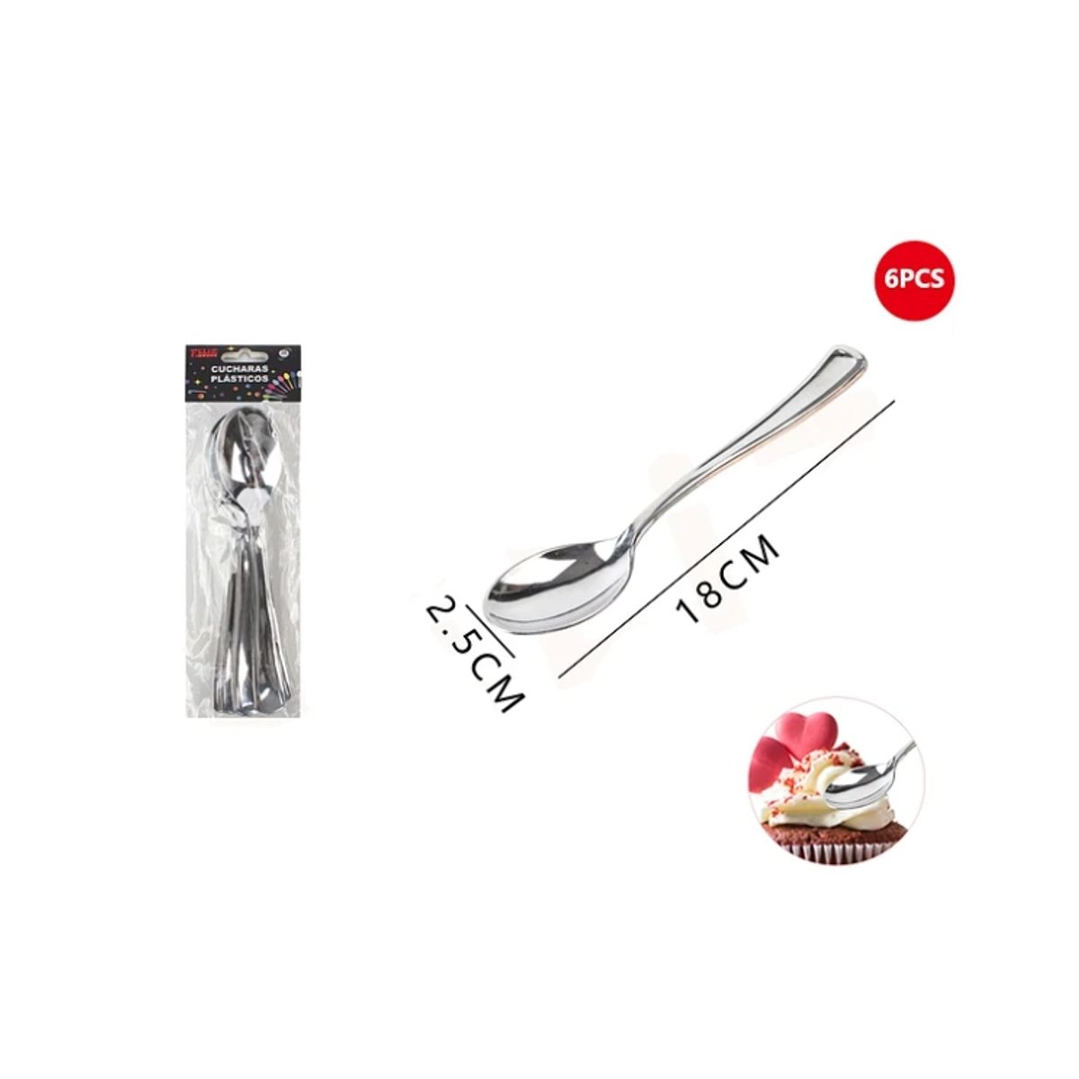 GENERICO - Cucharas Plásticas Plateadas 6 Pcs