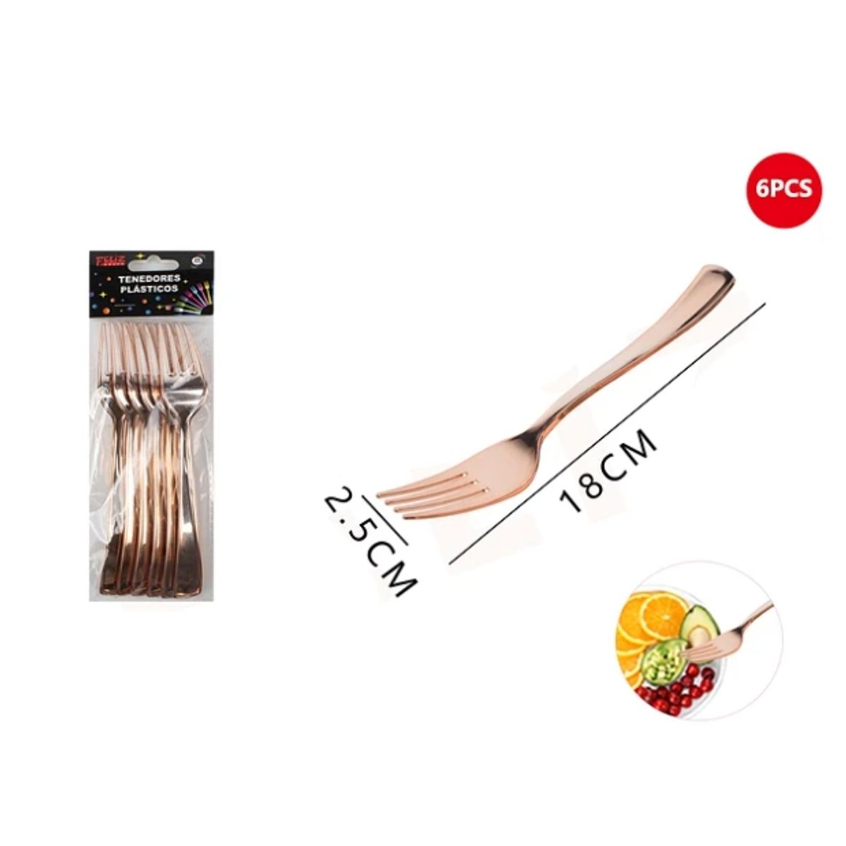 GENERICO - Tenedores Plásticos Oro Rosa 6 Pcs