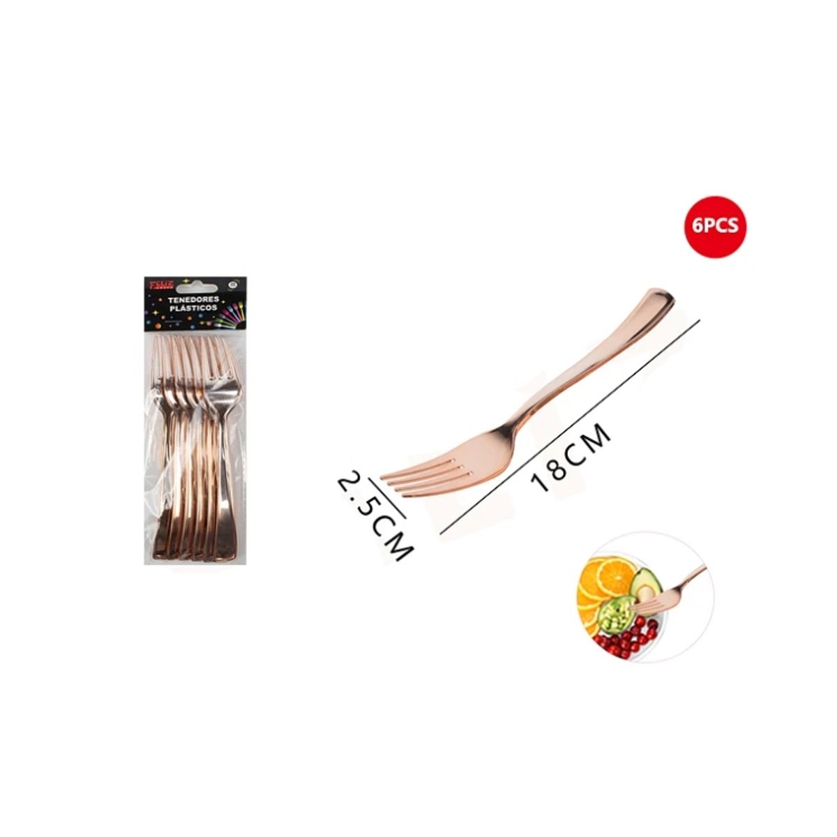 GENERICO - Tenedores Plásticos Oro Rosa 6 Pcs