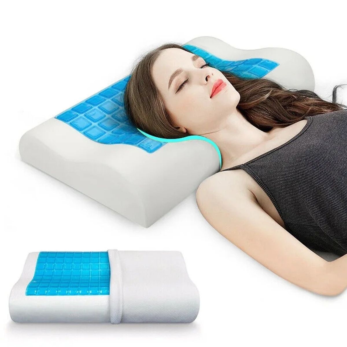 GENERICO - Almohada Cervical Ergonómica Memory Foam Gel 60cmx35cm Mayor Comodidad