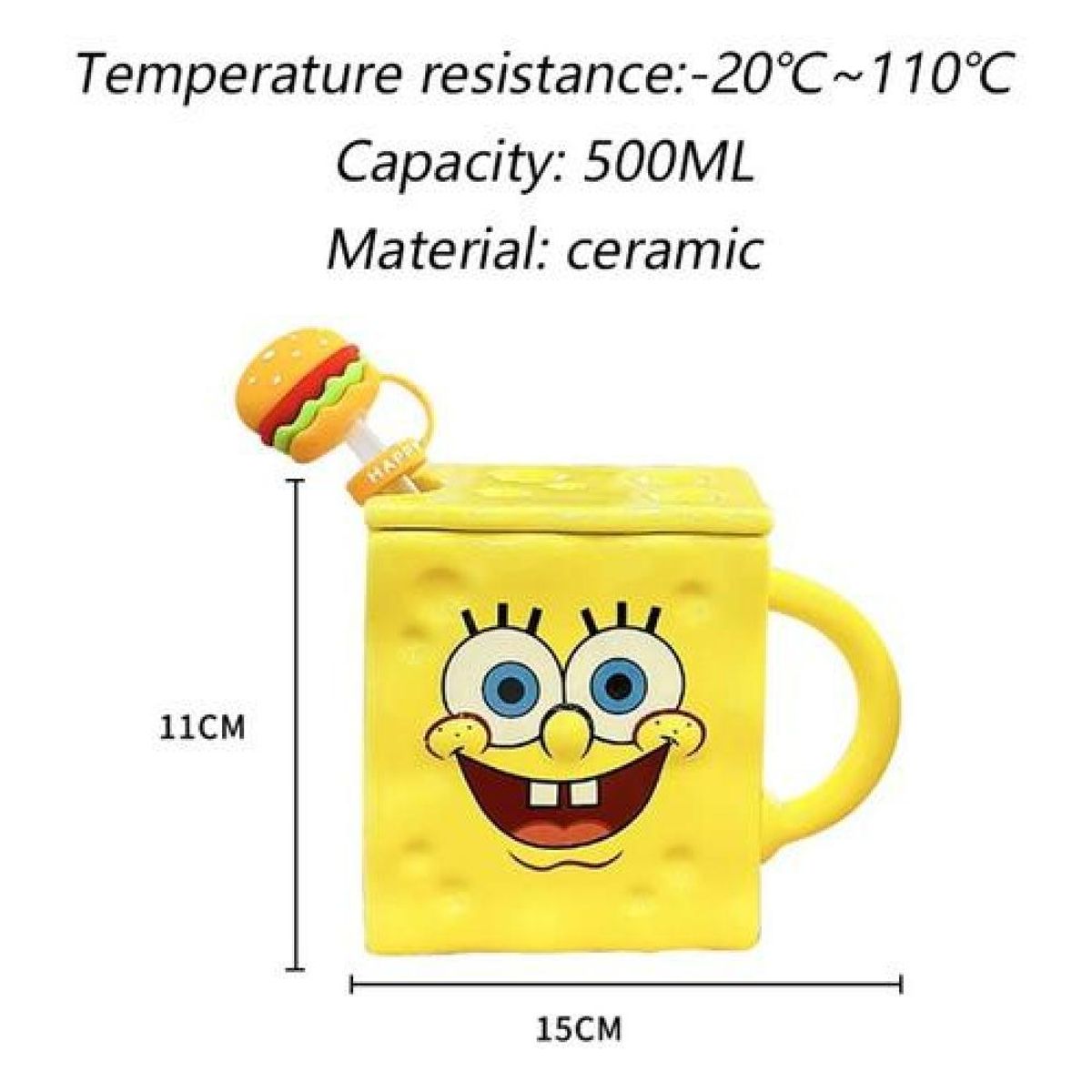 GENERICO - Tazón 3D cerámica Bob Esponja Pantalones Cuadrados.
