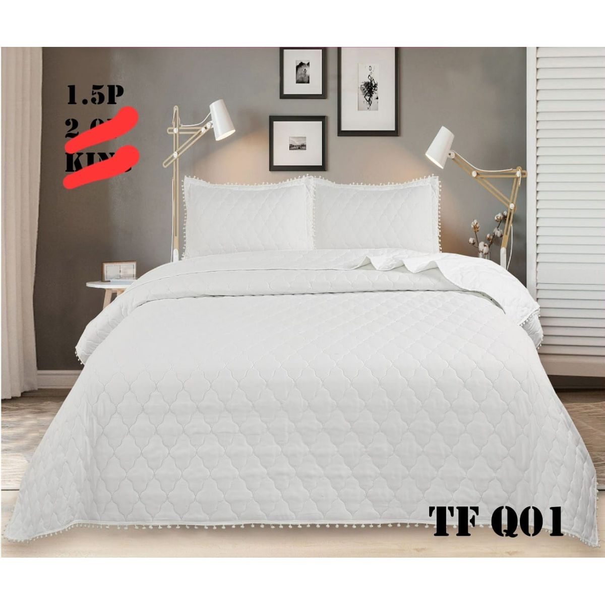 GENERICO - Cobertor Quilts de Verano / Cubrecamas con Pompones KING - Blanco