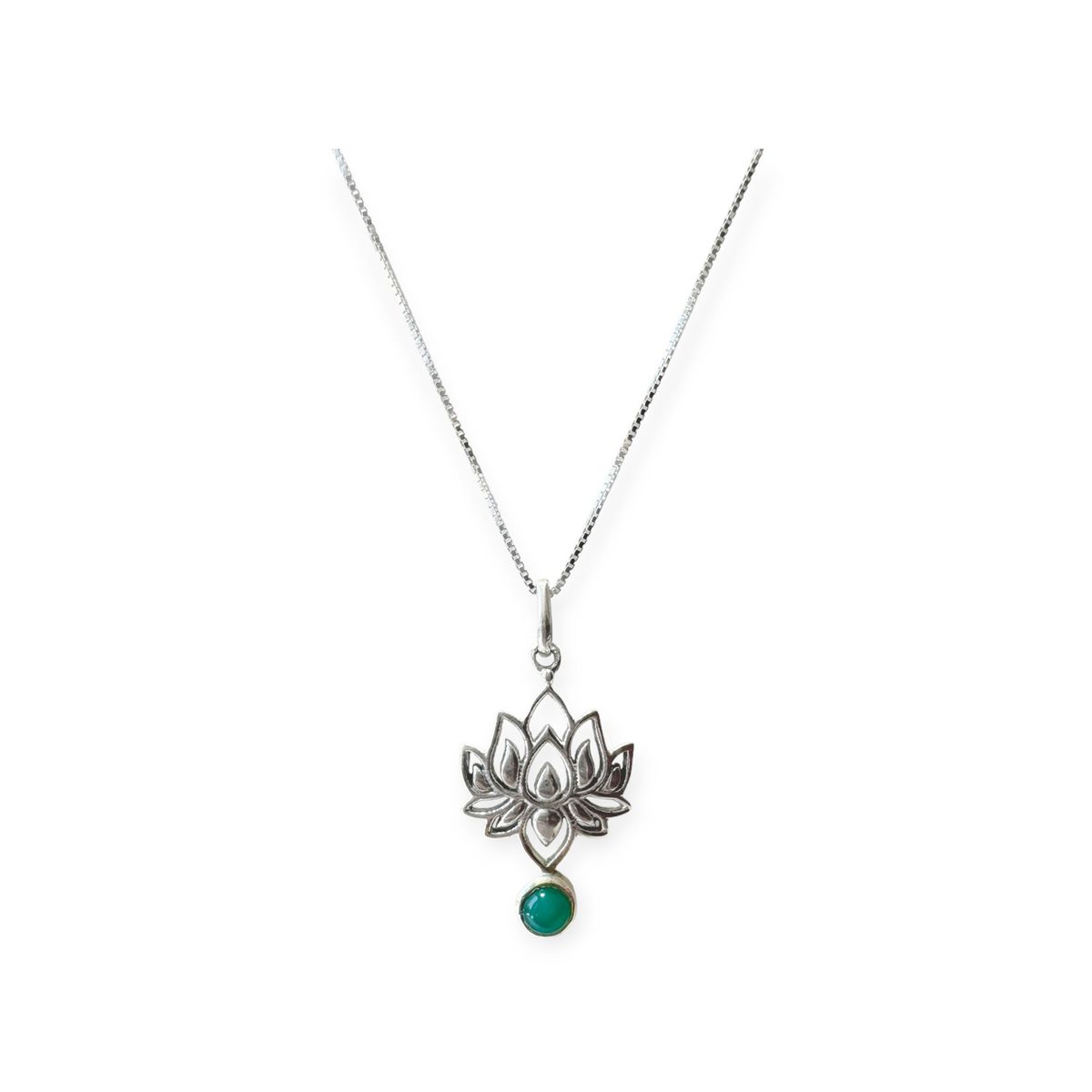 COGGIOLA - Collar Flor De Loto Ónix Verde Plata Fina 925